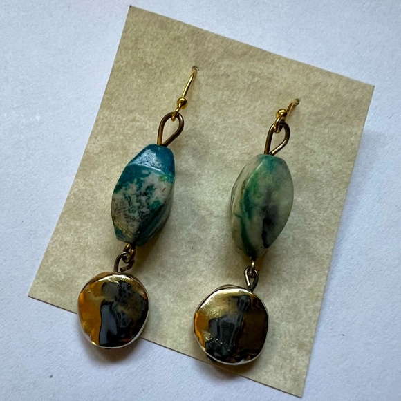 Handmade Jewelry - Handmade Blue & White Stone Bead Earrings